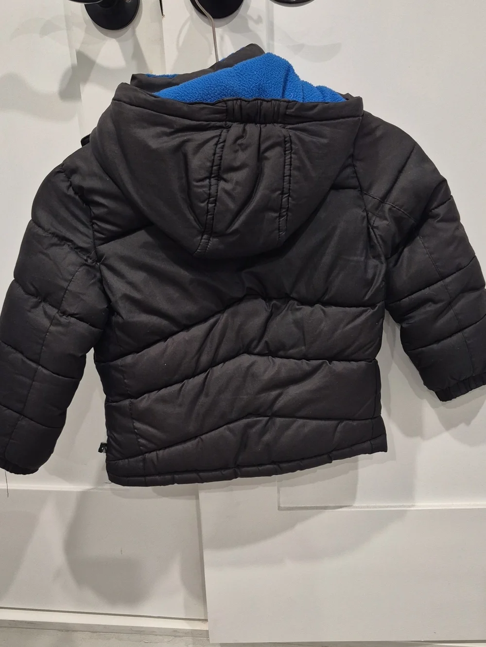 Kids Black Puffer Jacket with Blue Trim -